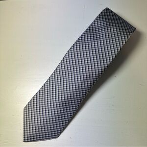 Tommy Hilfiger Men's Navy Tan White Plaid Polyester Tie